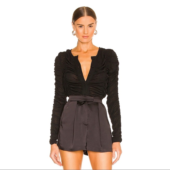 BCBGeneration Black Ruched Button Up Top | Size M - Picture 2 of 14